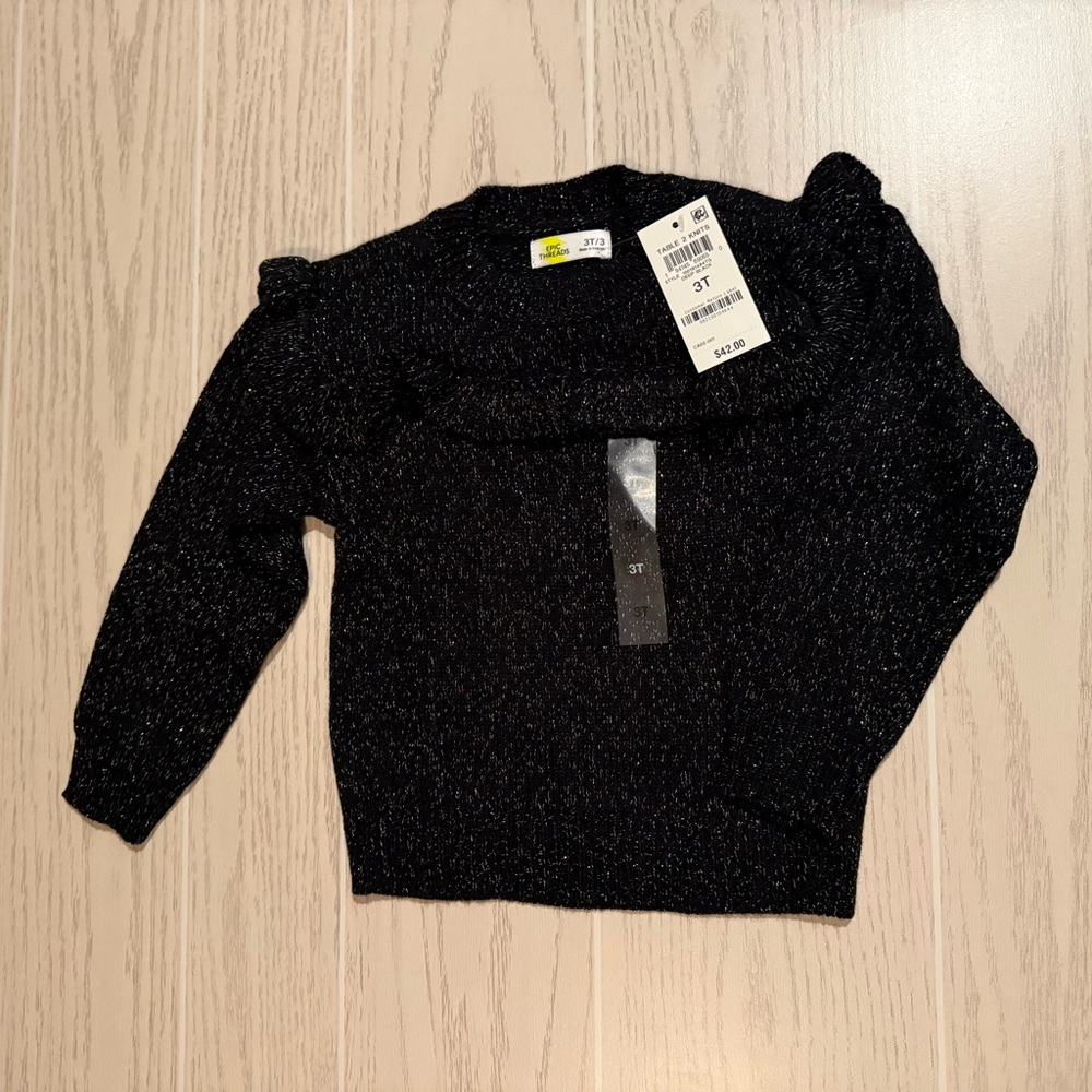Epic Threads Toddler Girls Size 3T Black‎ Metallic Ruffle Sweater NEW